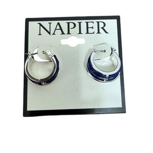 Napier Silver and Blue Hoop Earrings- New with Tags